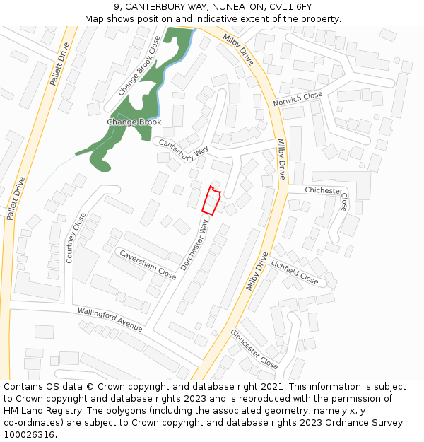 9, CANTERBURY WAY, NUNEATON, CV11 6FY: Location map and indicative extent of plot