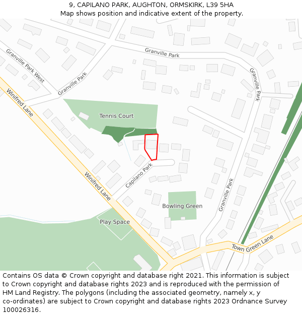 9, CAPILANO PARK, AUGHTON, ORMSKIRK, L39 5HA: Location map and indicative extent of plot