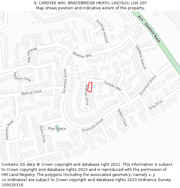 9, CARDYKE WAY, BRACEBRIDGE HEATH, LINCOLN, LN4 2SY: Location map and indicative extent of plot