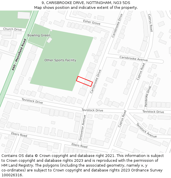 9, CARISBROOKE DRIVE, NOTTINGHAM, NG3 5DS: Location map and indicative extent of plot