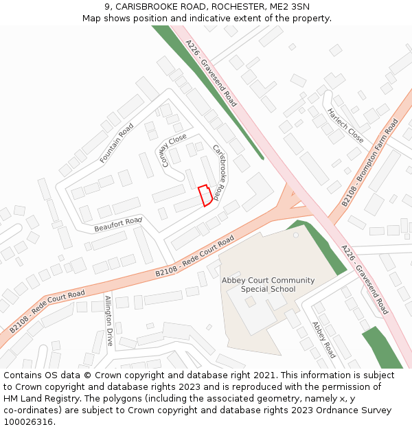 9, CARISBROOKE ROAD, ROCHESTER, ME2 3SN: Location map and indicative extent of plot