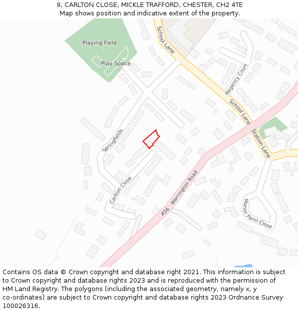 9, CARLTON CLOSE, MICKLE TRAFFORD, CHESTER, CH2 4TE: Location map and indicative extent of plot