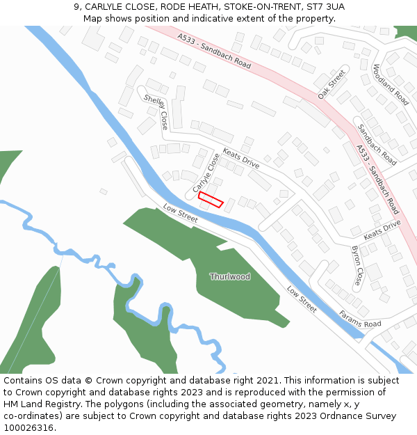 9, CARLYLE CLOSE, RODE HEATH, STOKE-ON-TRENT, ST7 3UA: Location map and indicative extent of plot