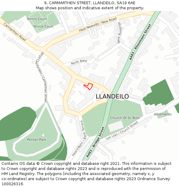 9, CARMARTHEN STREET, LLANDEILO, SA19 6AE: Location map and indicative extent of plot