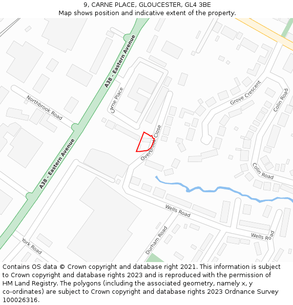 9, CARNE PLACE, GLOUCESTER, GL4 3BE: Location map and indicative extent of plot