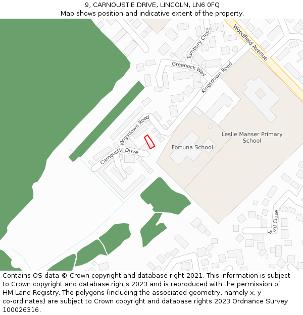 9, CARNOUSTIE DRIVE, LINCOLN, LN6 0FQ: Location map and indicative extent of plot