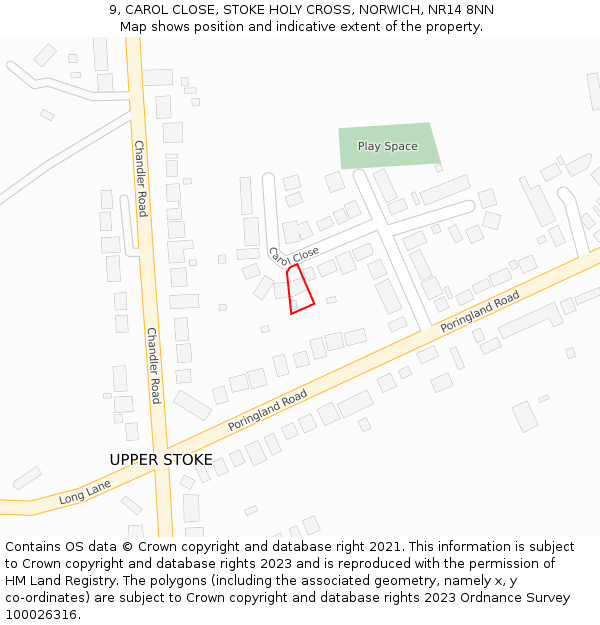 9, CAROL CLOSE, STOKE HOLY CROSS, NORWICH, NR14 8NN: Location map and indicative extent of plot