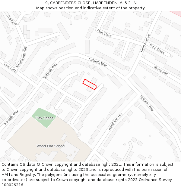 9, CARPENDERS CLOSE, HARPENDEN, AL5 3HN: Location map and indicative extent of plot