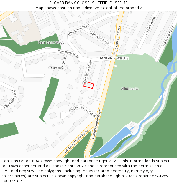 9, CARR BANK CLOSE, SHEFFIELD, S11 7FJ: Location map and indicative extent of plot