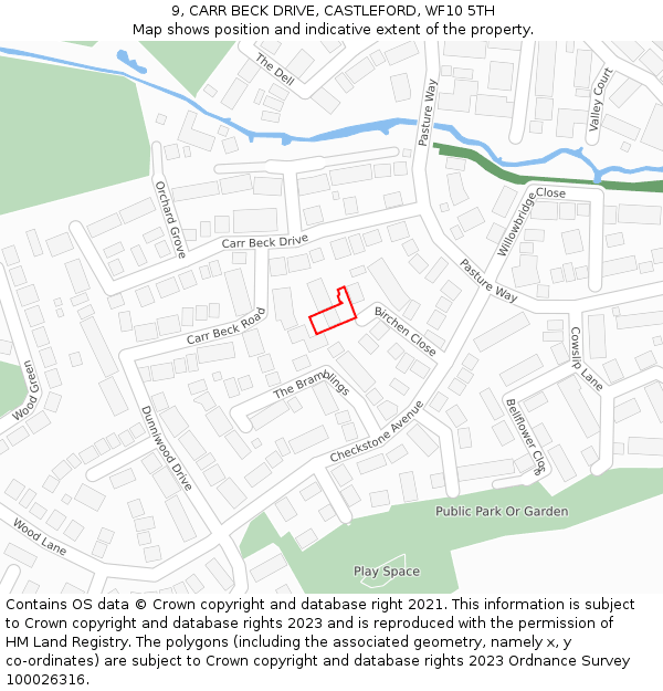 9, CARR BECK DRIVE, CASTLEFORD, WF10 5TH: Location map and indicative extent of plot