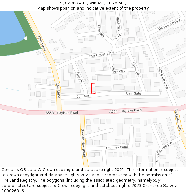 9, CARR GATE, WIRRAL, CH46 6EQ: Location map and indicative extent of plot