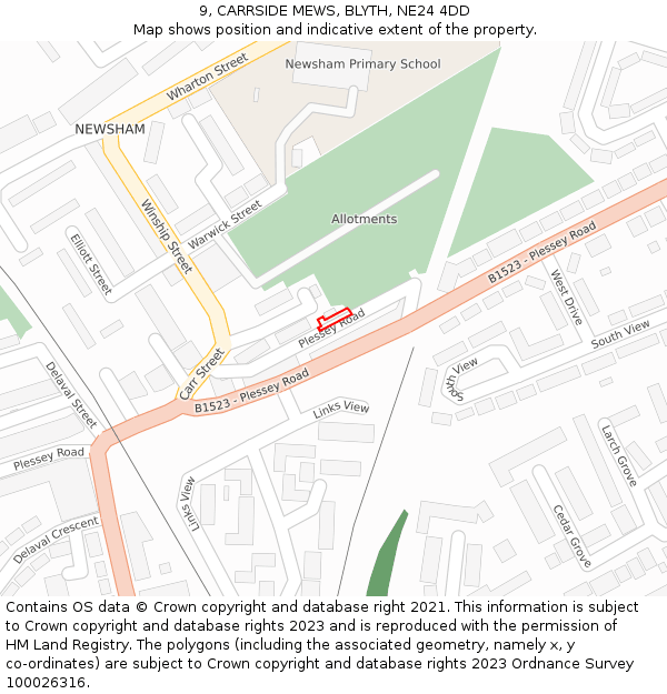 9, CARRSIDE MEWS, BLYTH, NE24 4DD: Location map and indicative extent of plot