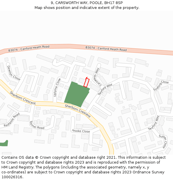 9, CARSWORTH WAY, POOLE, BH17 8SP: Location map and indicative extent of plot