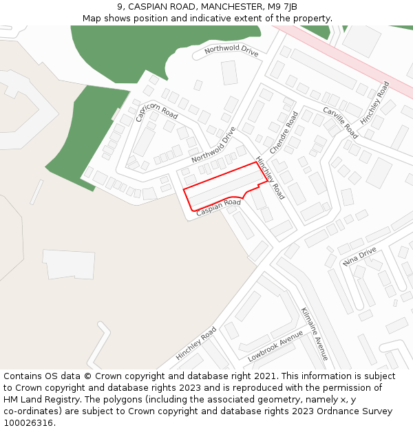 9, CASPIAN ROAD, MANCHESTER, M9 7JB: Location map and indicative extent of plot