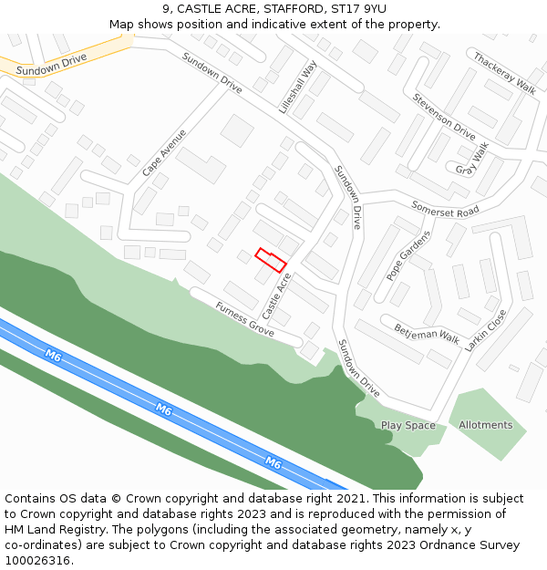 9, CASTLE ACRE, STAFFORD, ST17 9YU: Location map and indicative extent of plot