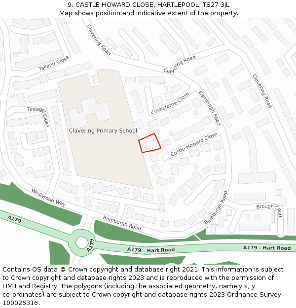 9, CASTLE HOWARD CLOSE, HARTLEPOOL, TS27 3JL: Location map and indicative extent of plot