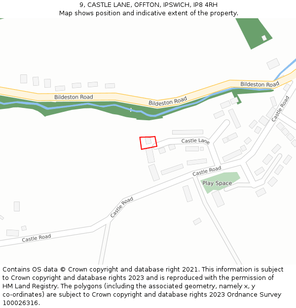 9, CASTLE LANE, OFFTON, IPSWICH, IP8 4RH: Location map and indicative extent of plot