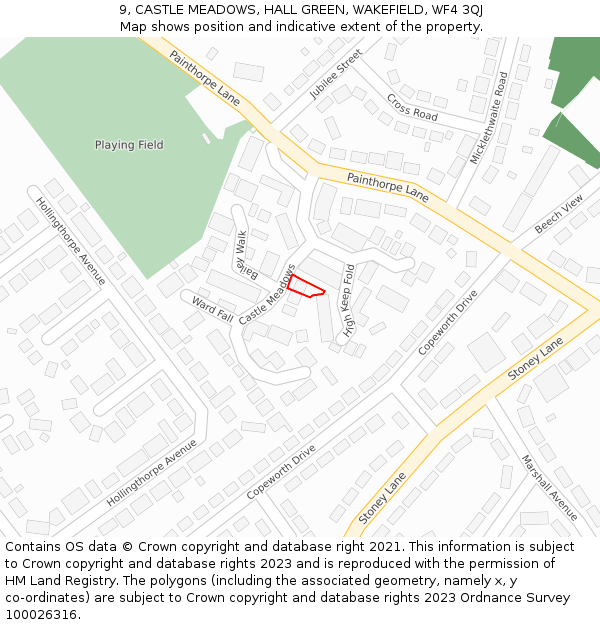 9, CASTLE MEADOWS, HALL GREEN, WAKEFIELD, WF4 3QJ: Location map and indicative extent of plot