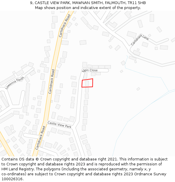 9, CASTLE VIEW PARK, MAWNAN SMITH, FALMOUTH, TR11 5HB: Location map and indicative extent of plot