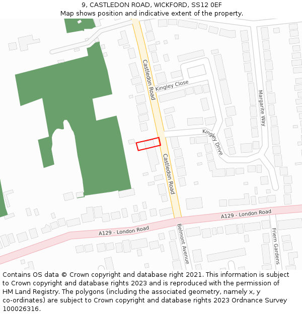 9, CASTLEDON ROAD, WICKFORD, SS12 0EF: Location map and indicative extent of plot