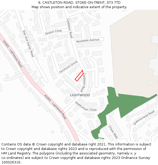 9, CASTLETON ROAD, STOKE-ON-TRENT, ST3 7TD: Location map and indicative extent of plot