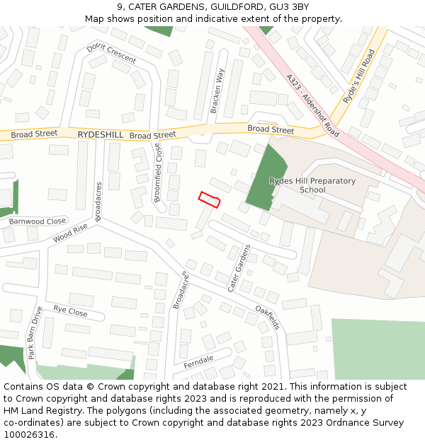 9, CATER GARDENS, GUILDFORD, GU3 3BY: Location map and indicative extent of plot