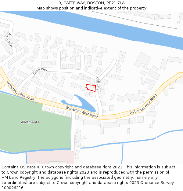 9, CATER WAY, BOSTON, PE21 7LA: Location map and indicative extent of plot