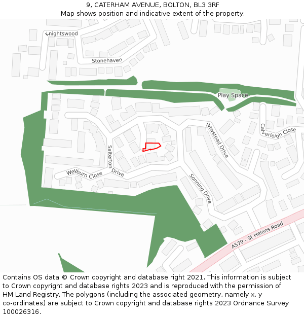 9, CATERHAM AVENUE, BOLTON, BL3 3RF: Location map and indicative extent of plot