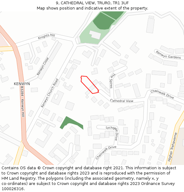 9, CATHEDRAL VIEW, TRURO, TR1 3UF: Location map and indicative extent of plot