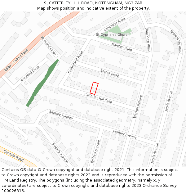 9, CATTERLEY HILL ROAD, NOTTINGHAM, NG3 7AR: Location map and indicative extent of plot