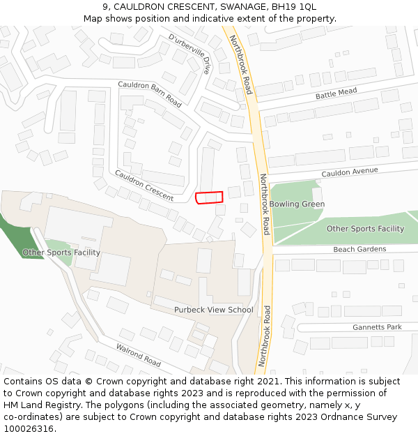 9, CAULDRON CRESCENT, SWANAGE, BH19 1QL: Location map and indicative extent of plot