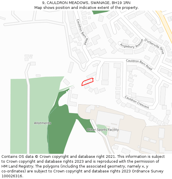9, CAULDRON MEADOWS, SWANAGE, BH19 1RN: Location map and indicative extent of plot