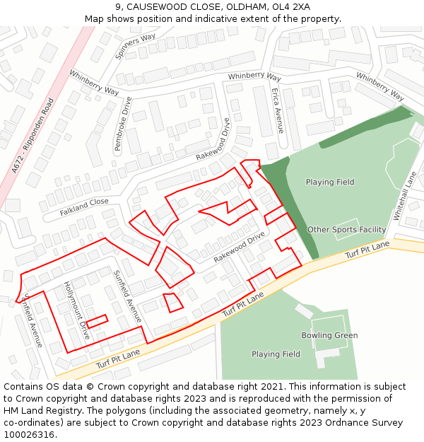 9, CAUSEWOOD CLOSE, OLDHAM, OL4 2XA: Location map and indicative extent of plot