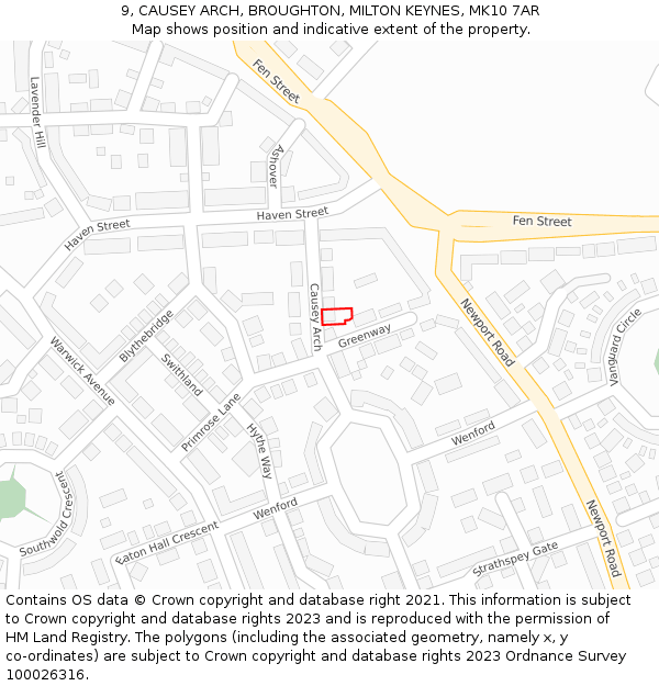9, CAUSEY ARCH, BROUGHTON, MILTON KEYNES, MK10 7AR: Location map and indicative extent of plot