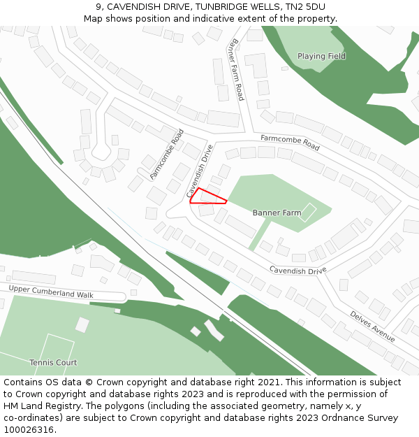 9, CAVENDISH DRIVE, TUNBRIDGE WELLS, TN2 5DU: Location map and indicative extent of plot