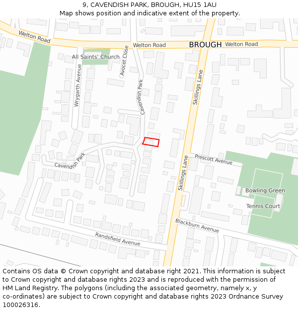 9, CAVENDISH PARK, BROUGH, HU15 1AU: Location map and indicative extent of plot