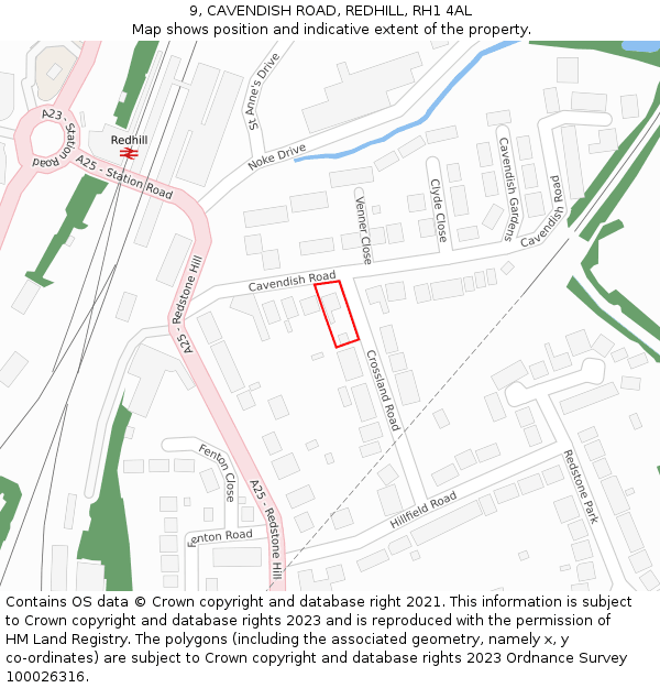 9, CAVENDISH ROAD, REDHILL, RH1 4AL: Location map and indicative extent of plot