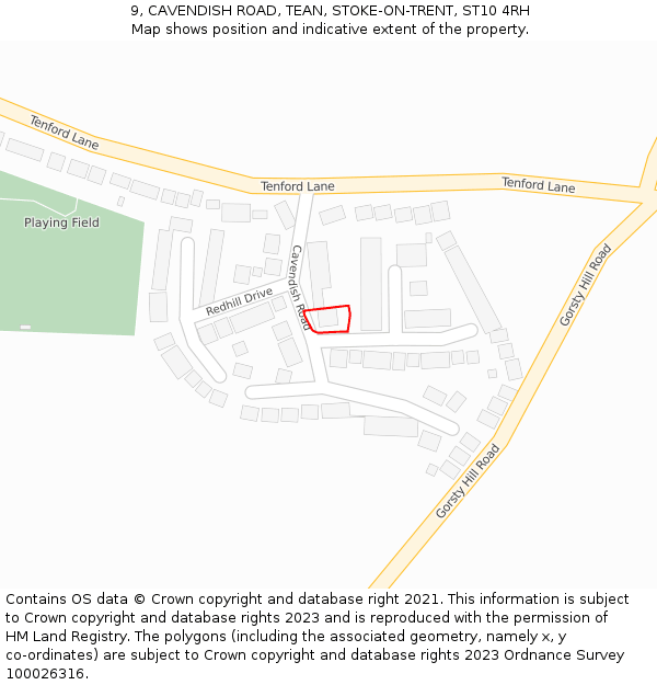 9, CAVENDISH ROAD, TEAN, STOKE-ON-TRENT, ST10 4RH: Location map and indicative extent of plot