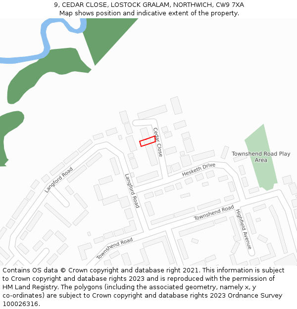 9, CEDAR CLOSE, LOSTOCK GRALAM, NORTHWICH, CW9 7XA: Location map and indicative extent of plot