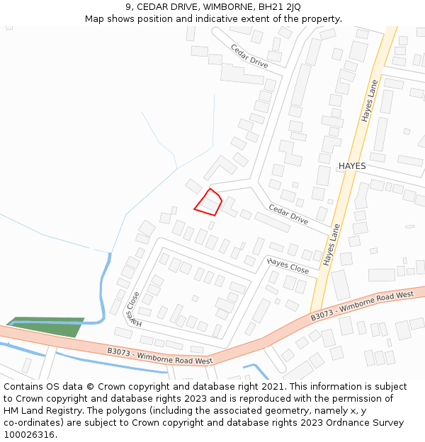 9, CEDAR DRIVE, WIMBORNE, BH21 2JQ: Location map and indicative extent of plot