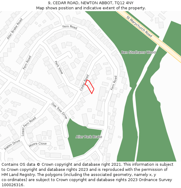 9, CEDAR ROAD, NEWTON ABBOT, TQ12 4NY: Location map and indicative extent of plot