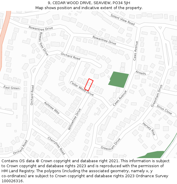 9, CEDAR WOOD DRIVE, SEAVIEW, PO34 5JH: Location map and indicative extent of plot