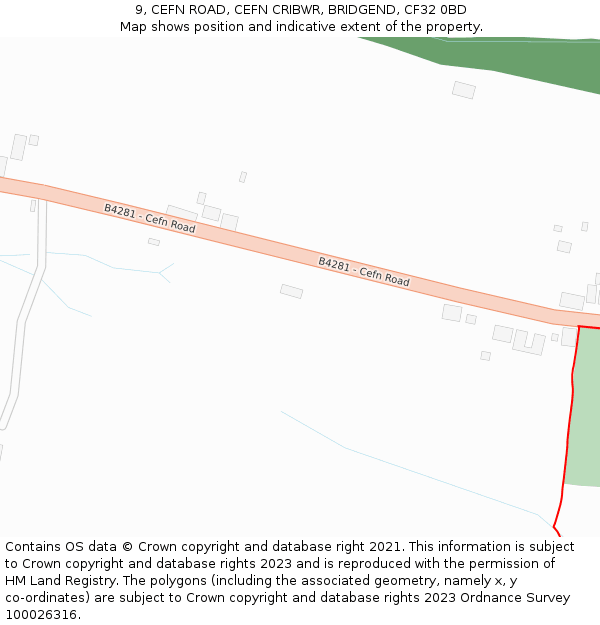 9, CEFN ROAD, CEFN CRIBWR, BRIDGEND, CF32 0BD: Location map and indicative extent of plot