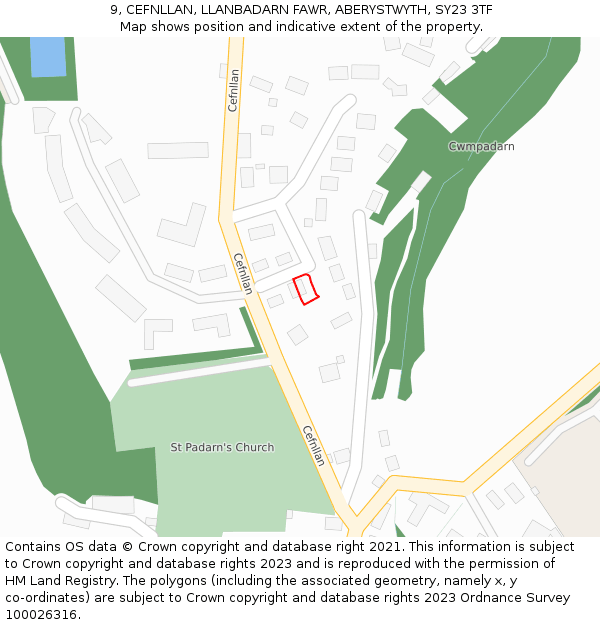 9, CEFNLLAN, LLANBADARN FAWR, ABERYSTWYTH, SY23 3TF: Location map and indicative extent of plot