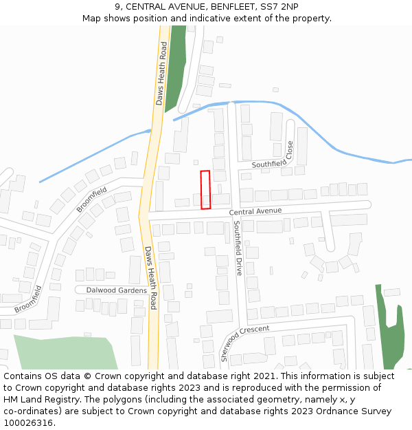 9, CENTRAL AVENUE, BENFLEET, SS7 2NP: Location map and indicative extent of plot