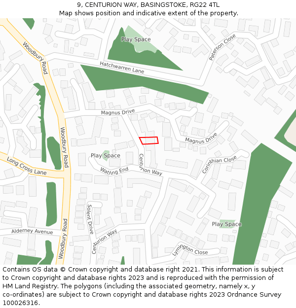 9, CENTURION WAY, BASINGSTOKE, RG22 4TL: Location map and indicative extent of plot