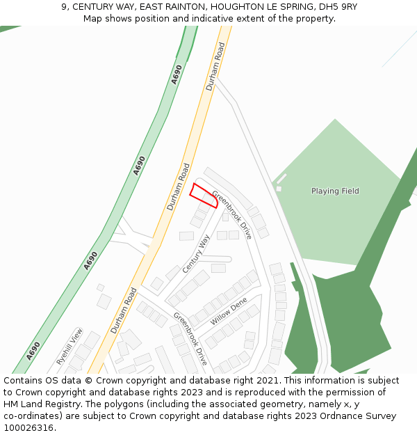 9, CENTURY WAY, EAST RAINTON, HOUGHTON LE SPRING, DH5 9RY: Location map and indicative extent of plot
