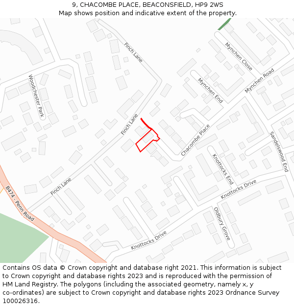 9, CHACOMBE PLACE, BEACONSFIELD, HP9 2WS: Location map and indicative extent of plot