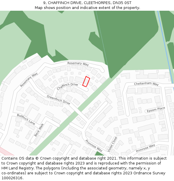 9, CHAFFINCH DRIVE, CLEETHORPES, DN35 0ST: Location map and indicative extent of plot