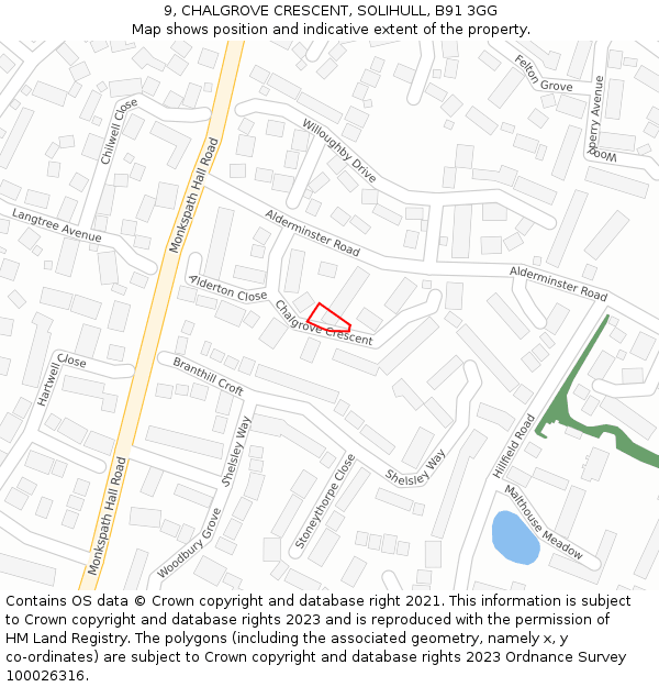 9, CHALGROVE CRESCENT, SOLIHULL, B91 3GG: Location map and indicative extent of plot